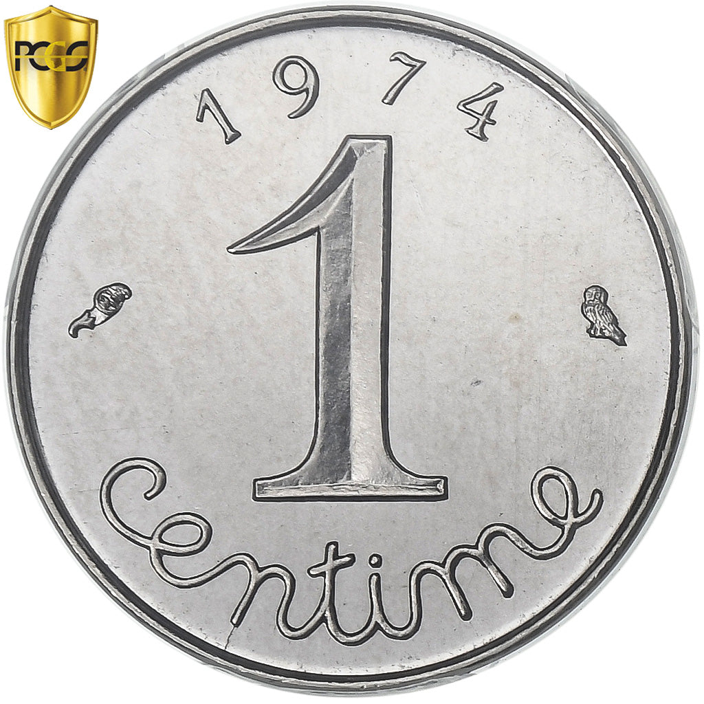 Francja, 1 Centime, Épi, 1974, Paris, Stal nierdzewna, PCGS, MS68, Gadoury:91