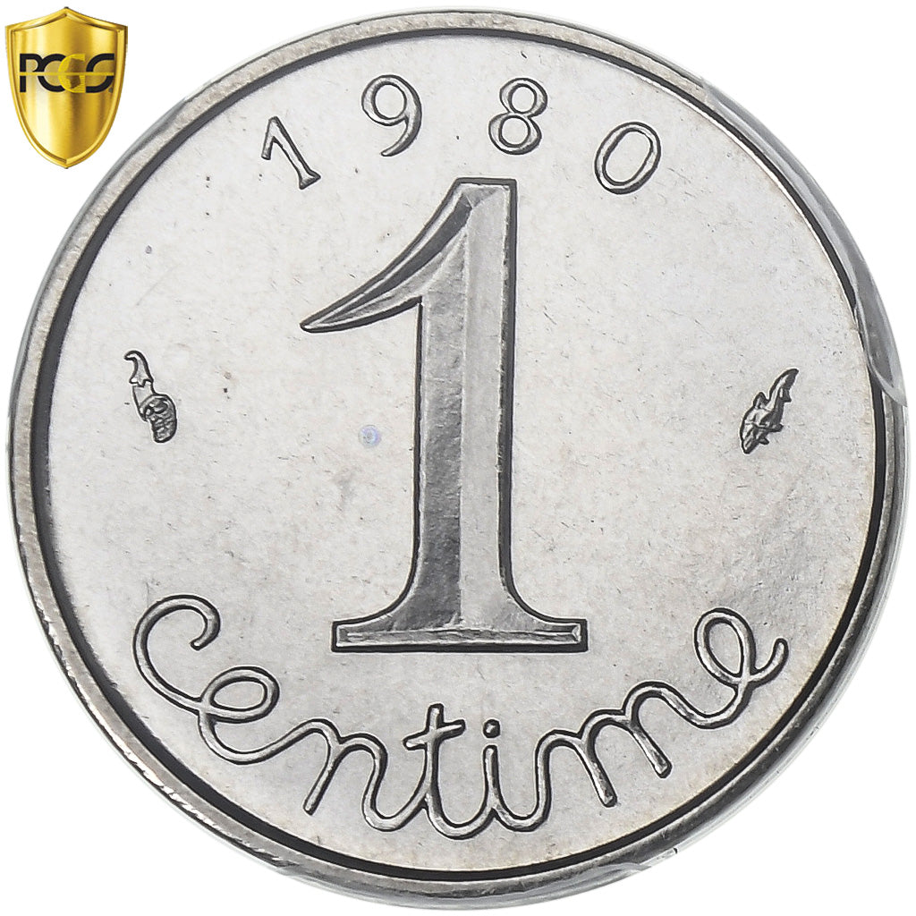 France, 1 Centime, Épi, 1980, Paris, série FDC, Stainless Steel, PCGS, MS68
