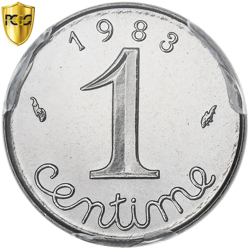 France, 1 Centime, Épi, 1983, Paris, série FDC, Stainless Steel, PCGS, MS68