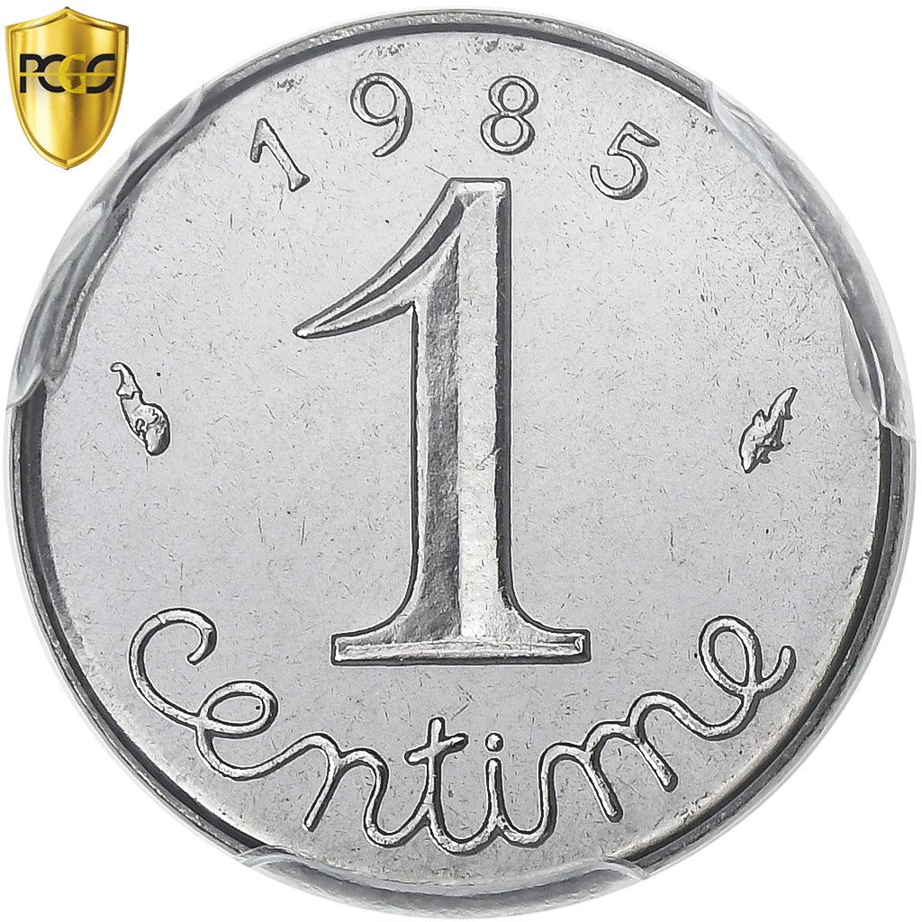 Francja, 1 Centime, Épi, 1985, Paris, série FDC, Stal nierdzewna, PCGS, MS67