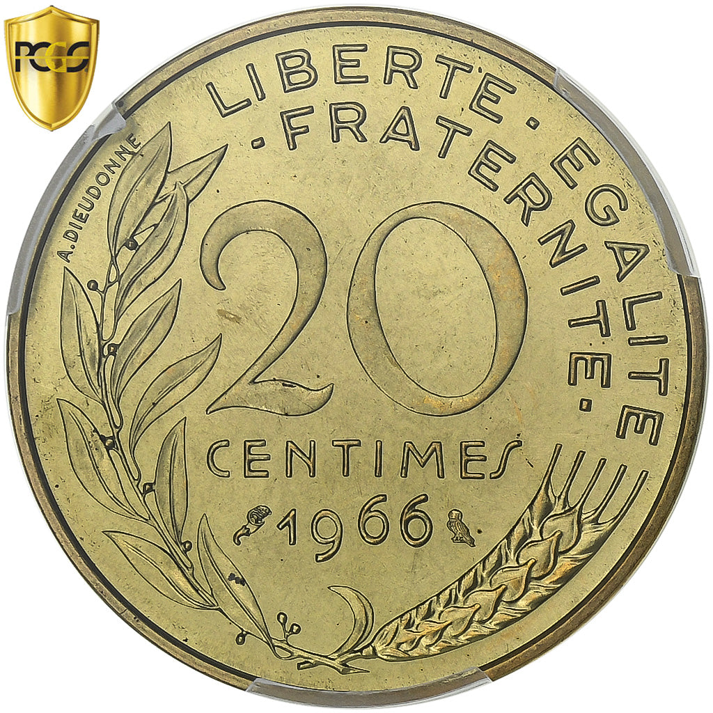 Francia, 20 Centimes, Marianne, 1966, Paris, Alluminio-bronzo, PCGS, MS66