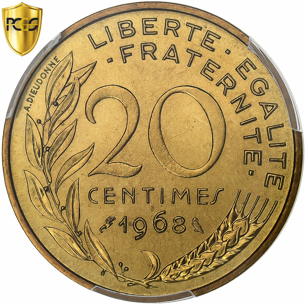 Francia, 20 Centimes, Marianne, 1968, Paris, Alluminio-bronzo, PCGS, MS66