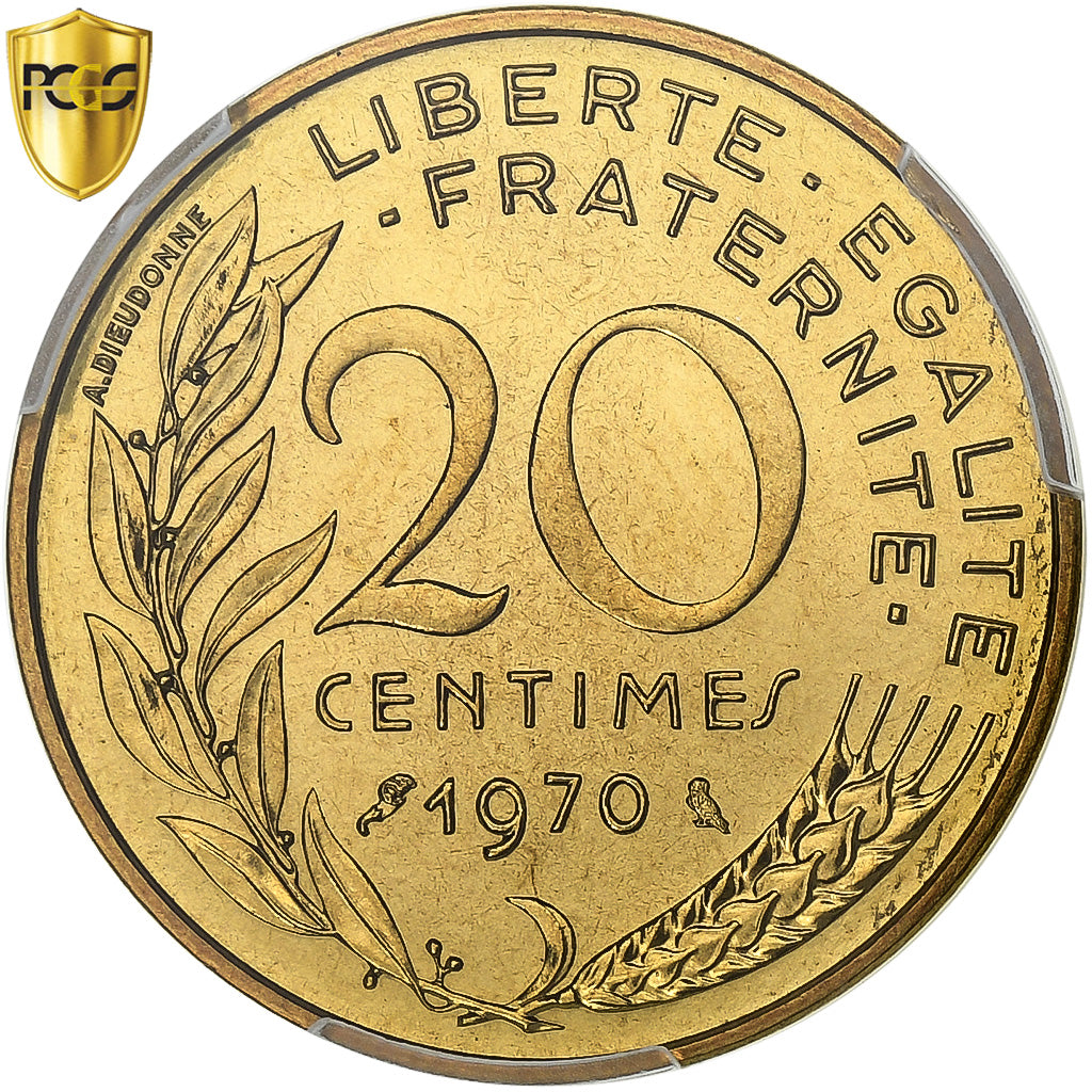 France, 20 Centimes, Marianne, 1970, Paris, Aluminum-Bronze, PCGS, MS67