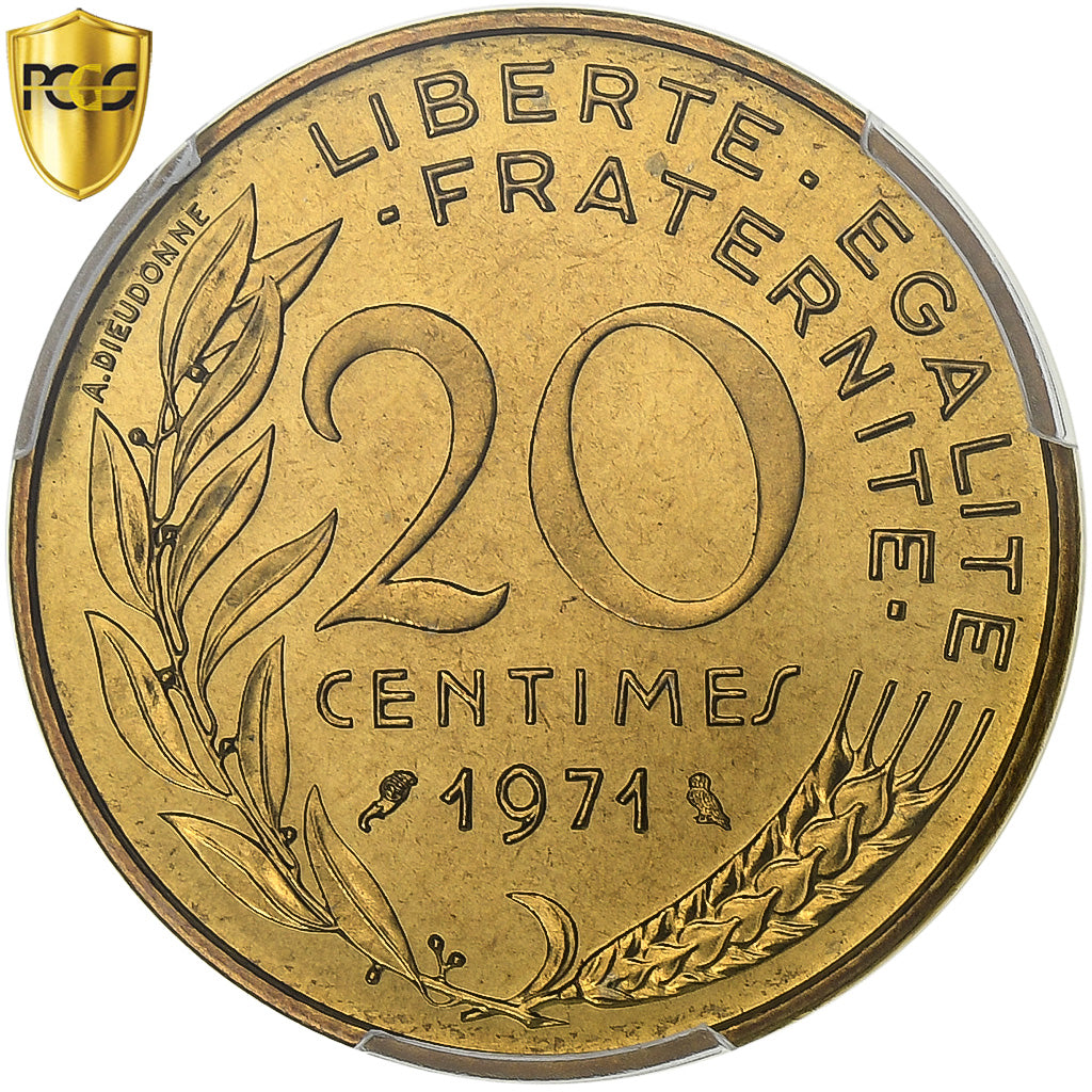 France, 20 Centimes, Marianne, 1971, Paris, Aluminum-Bronze, PCGS, MS67