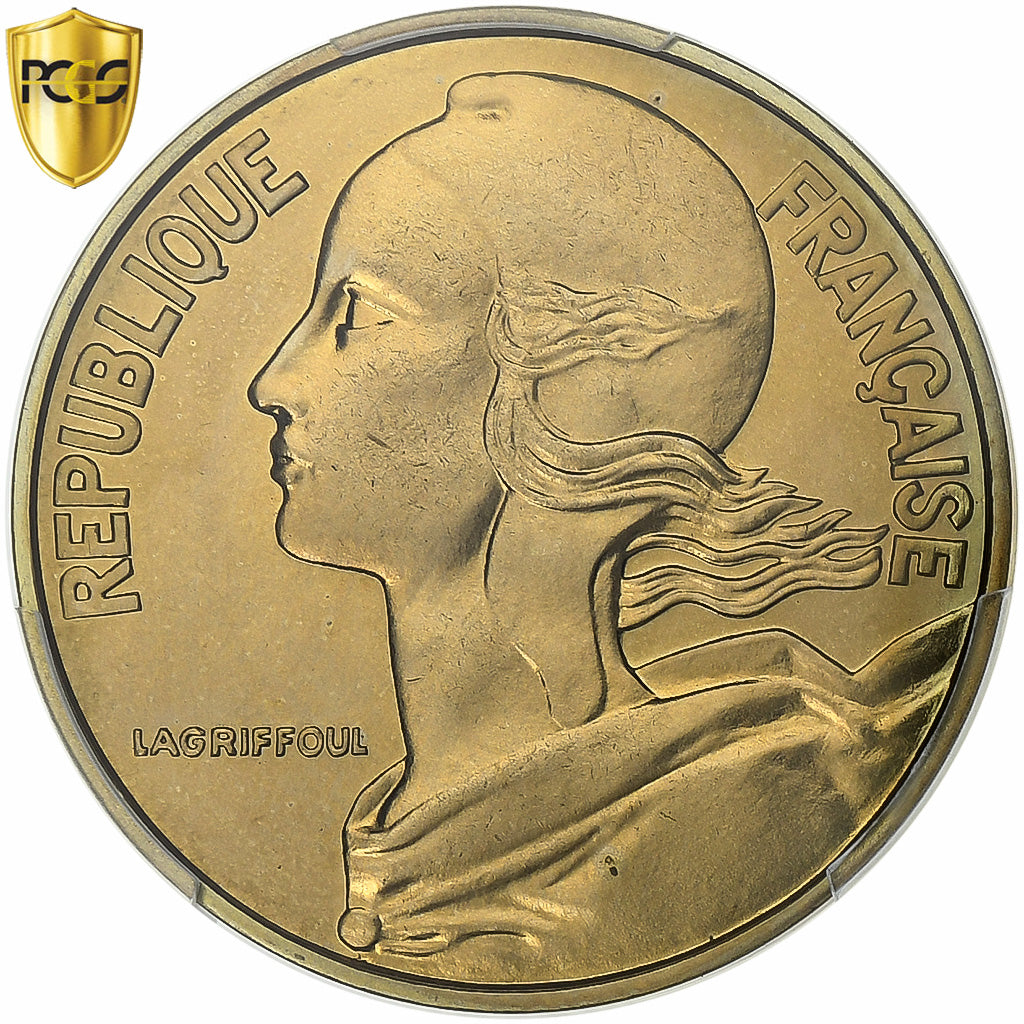 Frankrijk, 20 Centimes, Marianne, 1974, Paris, Aluminum-Bronze, PCGS, MS67