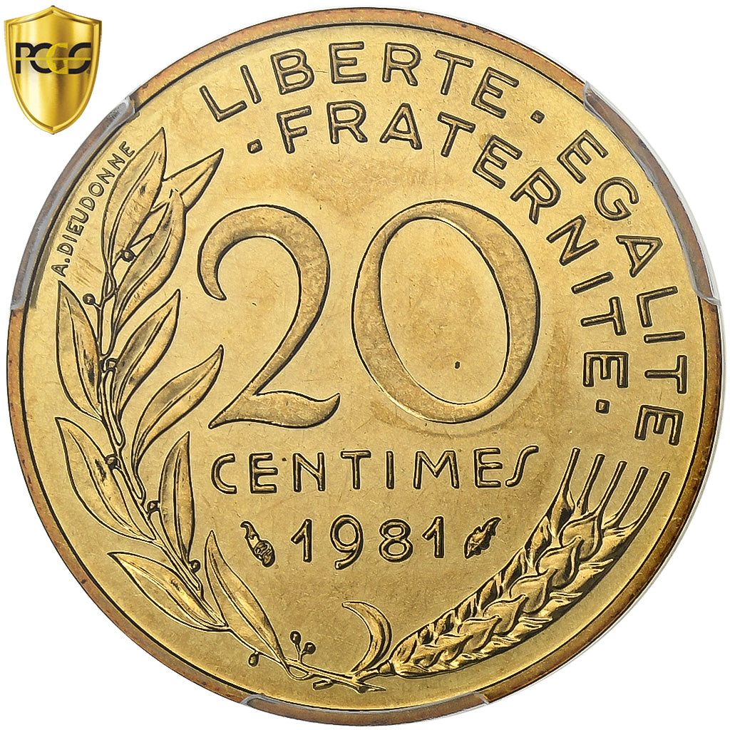 Frankrijk, 20 Centimes, Marianne, 1981, Paris, Aluminum-Bronze, PCGS, MS66