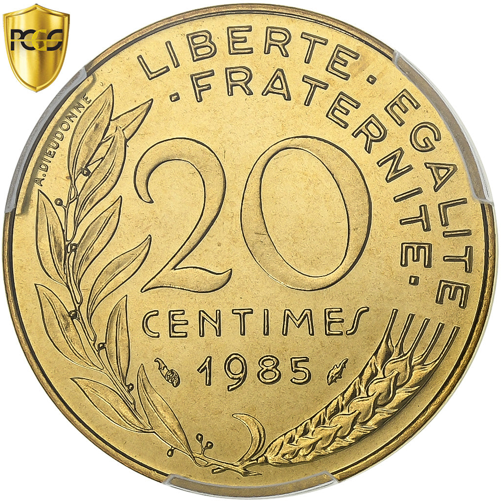 Francia, 20 Centimes, Marianne, 1985, Paris, Alluminio-bronzo, PCGS, MS68