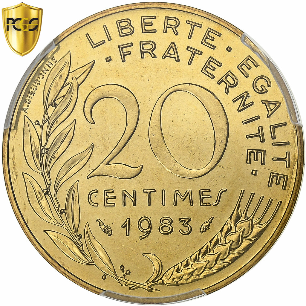France, 20 Centimes, Marianne, 1983, Paris, Aluminum-Bronze, PCGS, MS67