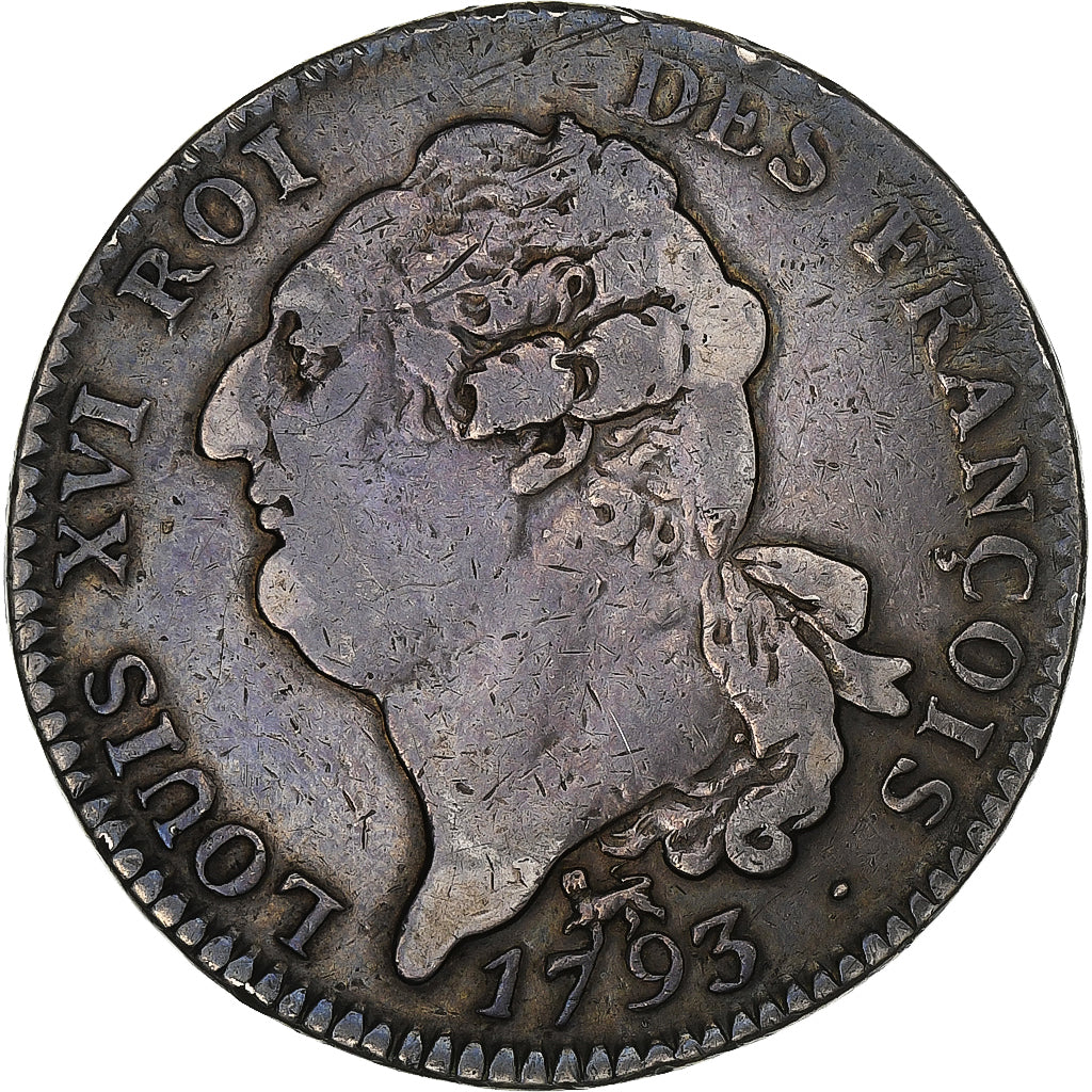 Francia, Louis XVI, Écu de 6 livres françois, 1793 / AN 5, Paris, Plata, BC+