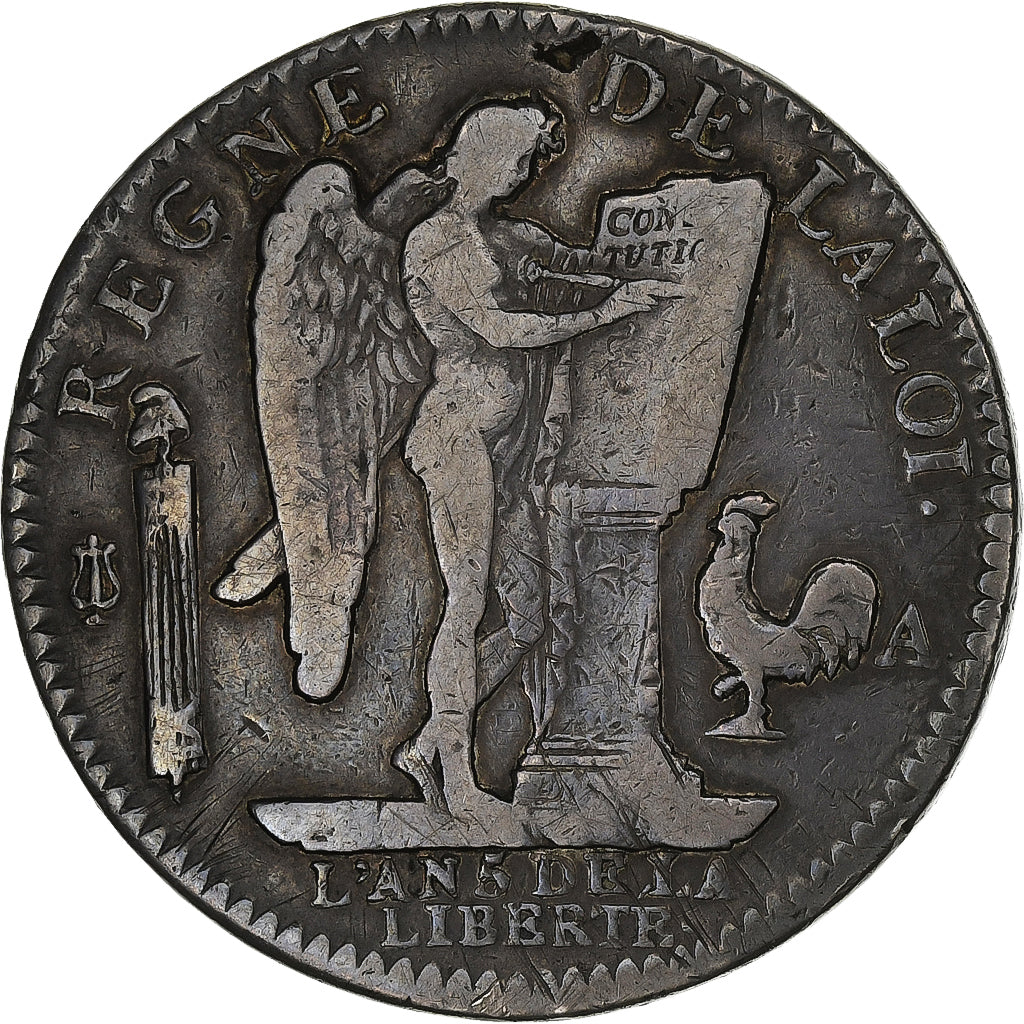Francia, Louis XVI, Écu de 6 livres françois, 1793 / AN 5, Paris, Plata, BC+
