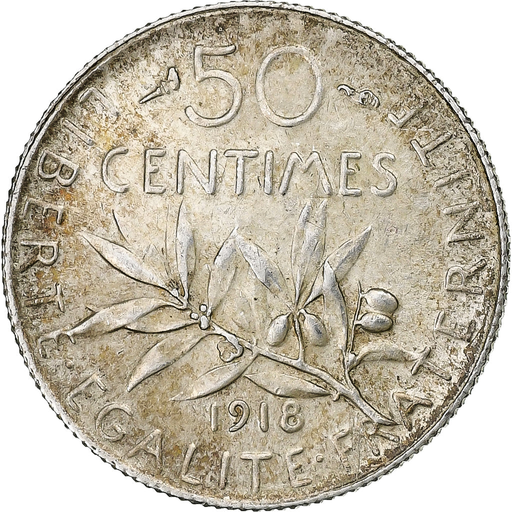 Frankreich, 50 Centimes, Semeuse, 1918, Paris, Silber, VZ, Gadoury:420, KM:854