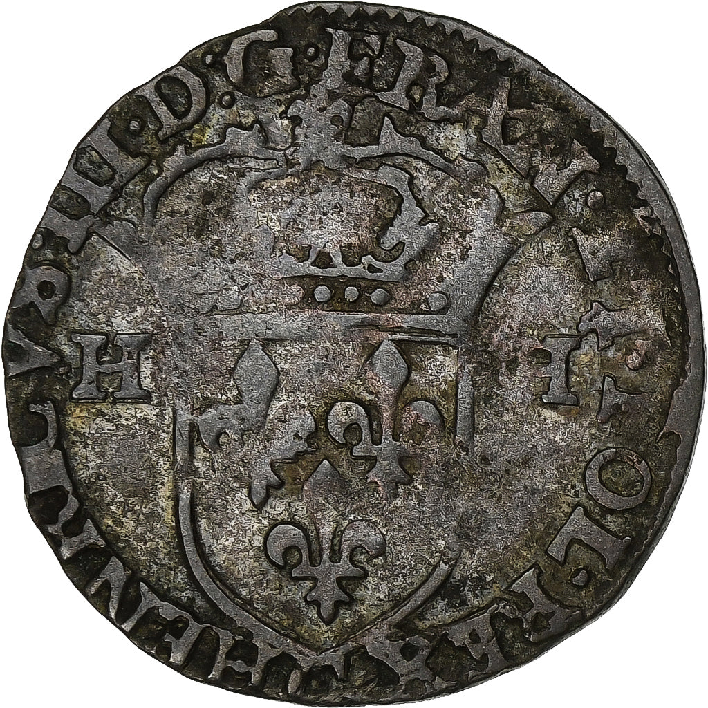 France, Henri III, Douzain aux deux H, 1588, Saint-Lô, Billon, VF(30-35)