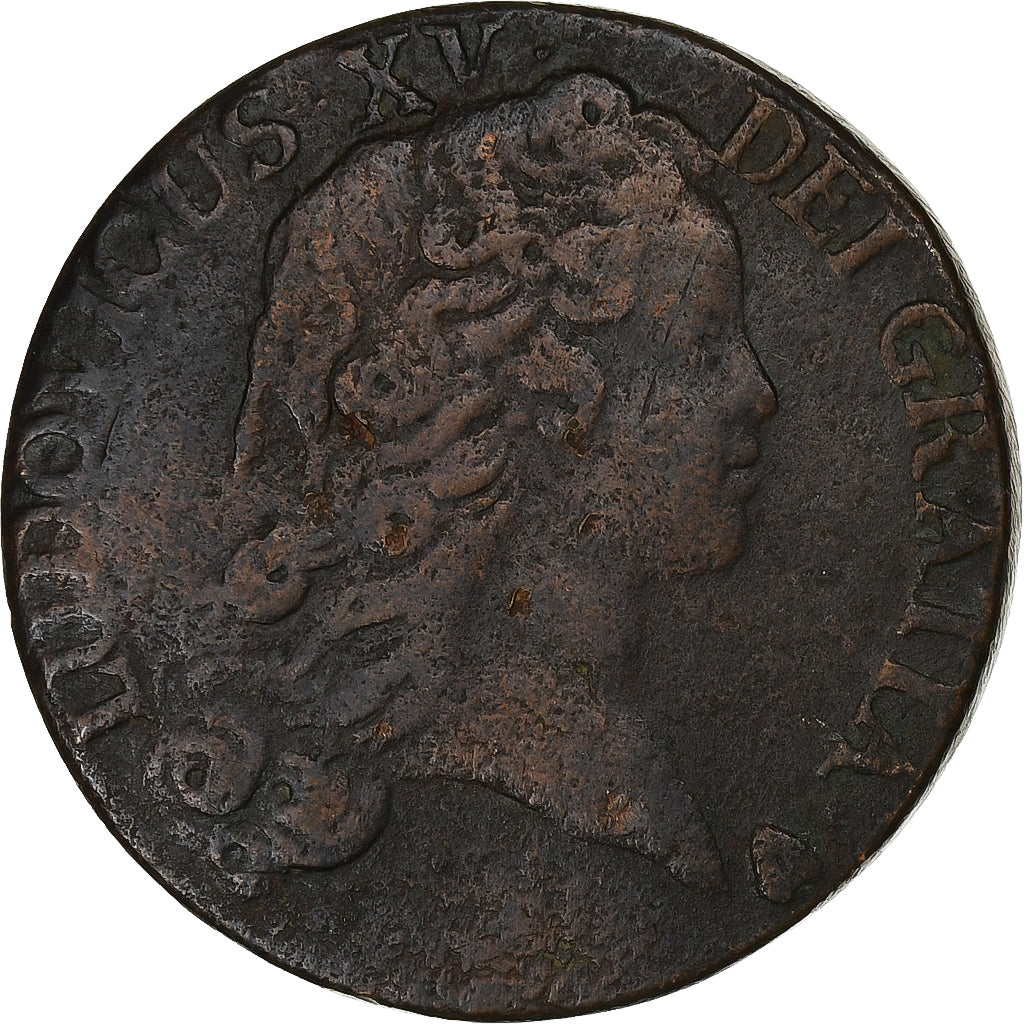Francja, Louis XV, Sol au buste enfantin, 1719, Strasbourg, Miedź, VF(30-35)
