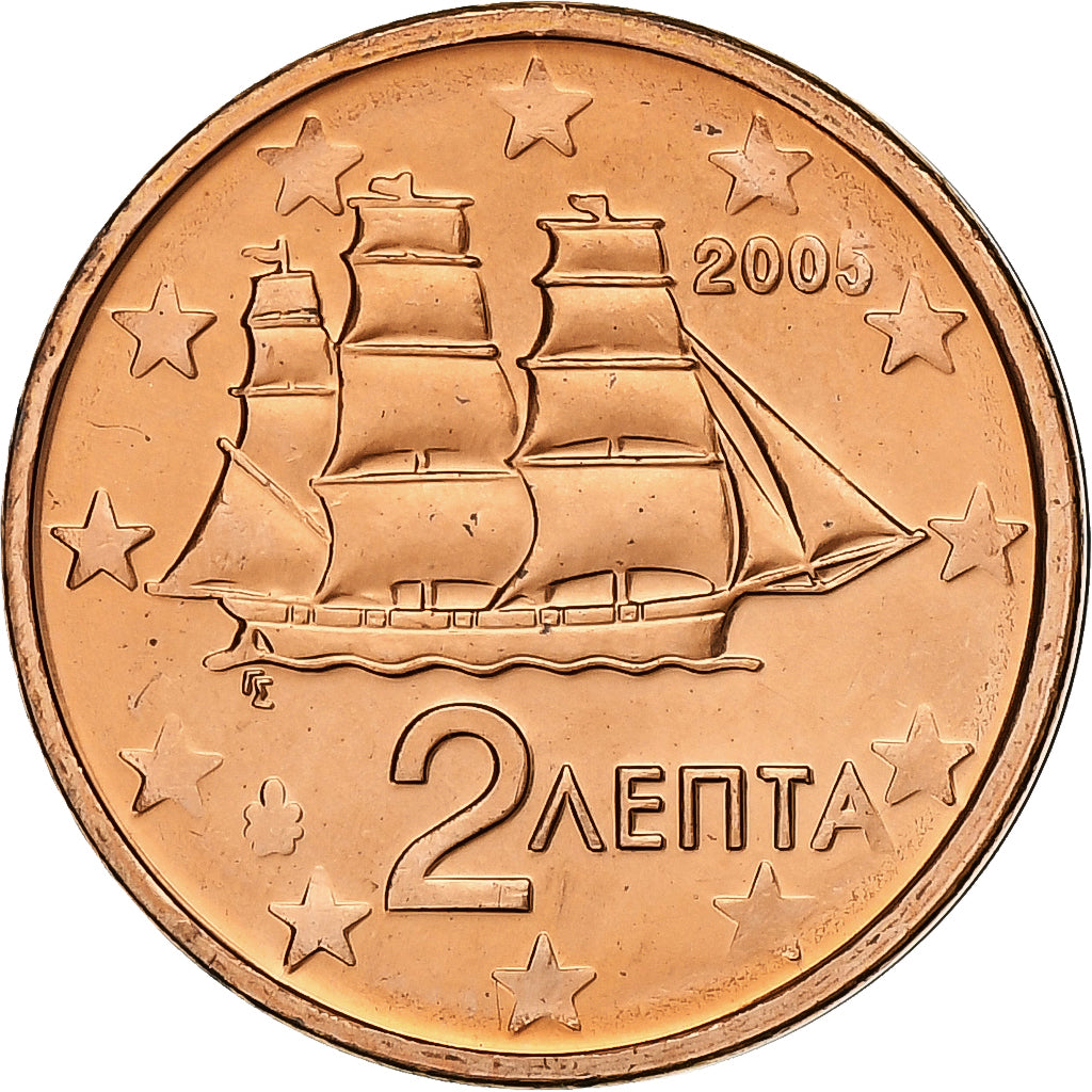 Grécia, 2 Euro Cent, 2005, Athens, Aço Cromado a Cobre, MS(63), KM:182