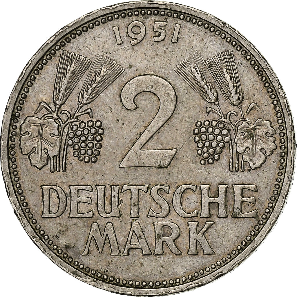 Germany, 2 Deutschemark, 1951, Stuttgart, Copper-nickel, MS(60-62), KM:111