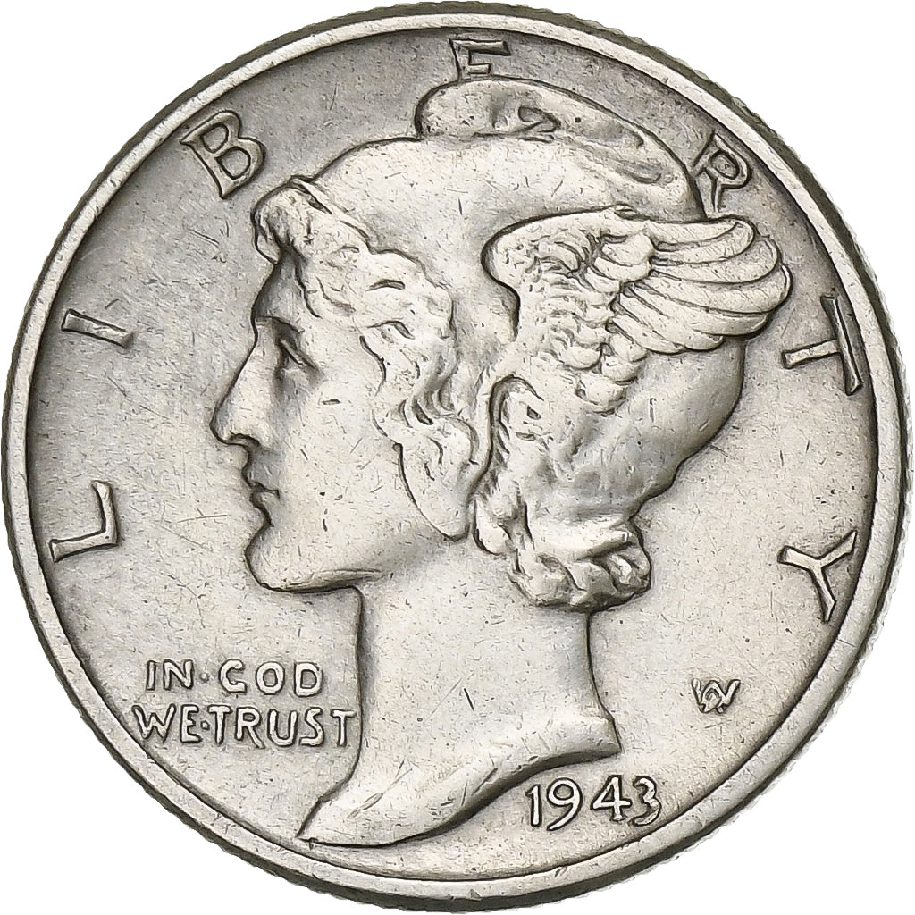 United States, Dime, Mercury, 1943, Philadelphia, Silver, AU(50-53)