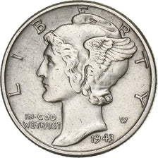 United States, Dime, Mercury, 1943, Philadelphia, Silver, AU(50-53)