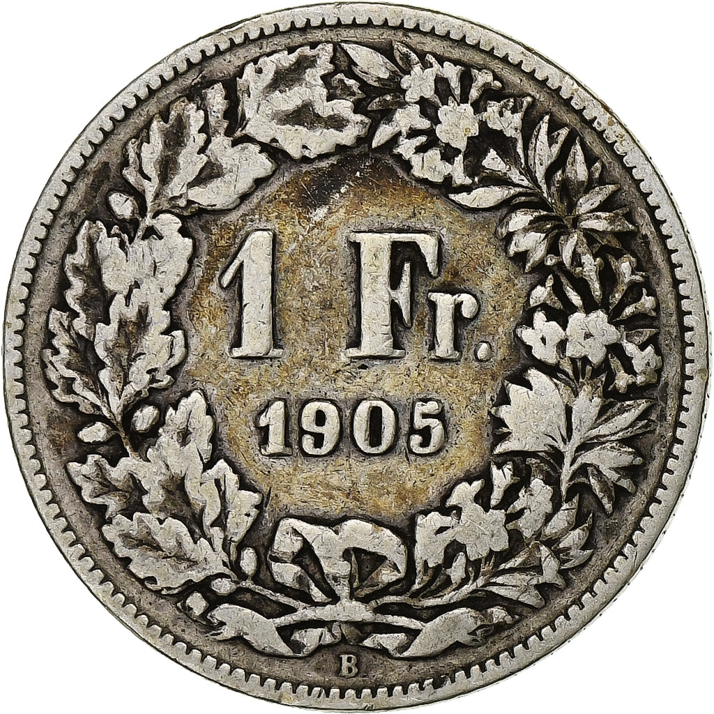 Suiza, Franc, Helvetia, 1905, Bern, Plata, BC+, KM:24