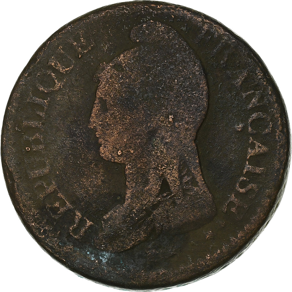 Francja, 1 Décime, Dupré, AN 5, Lyon, Miedź, VF(20-25), Gadoury:187