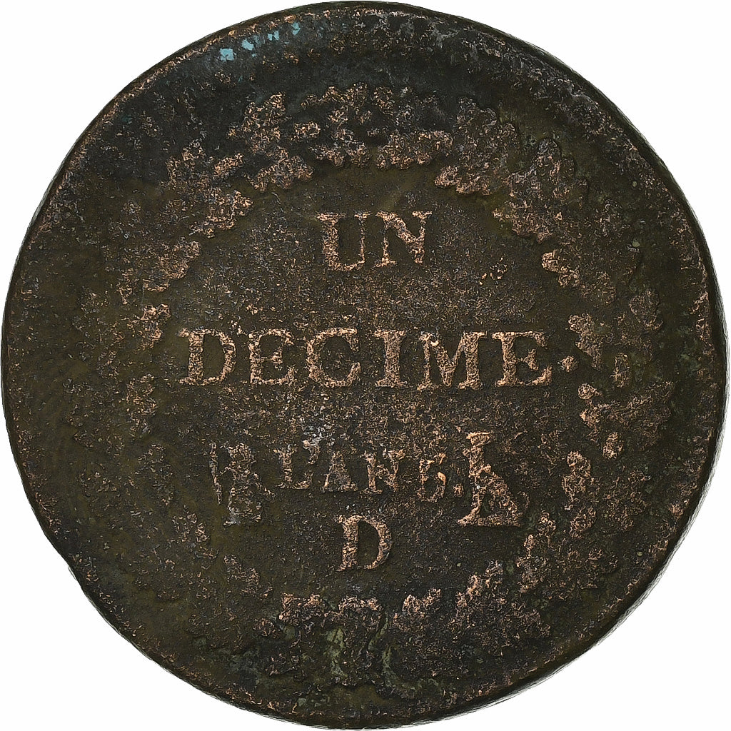 Francja, 1 Décime, Dupré, AN 5, Lyon, Miedź, VF(20-25), Gadoury:187