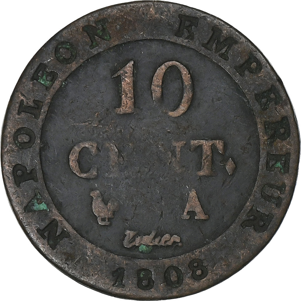 France, Napoleon I, 10 Centimes, 1808, Paris, Billon, VF(20-25), Gadoury:190