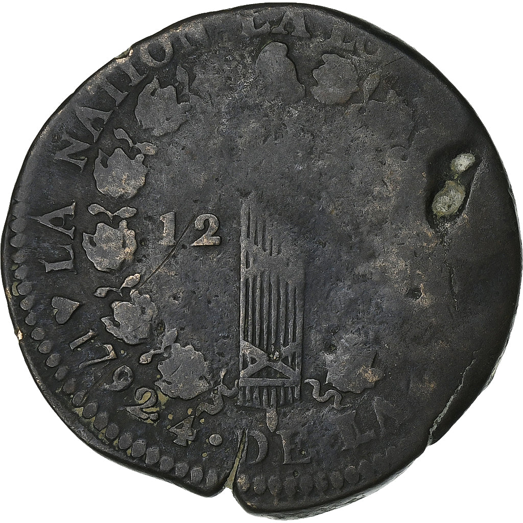 Frankreich, Louis XVI, 12 Deniers, 1792-4, Strasbourg, Bronze, SGE+, Gadoury:15