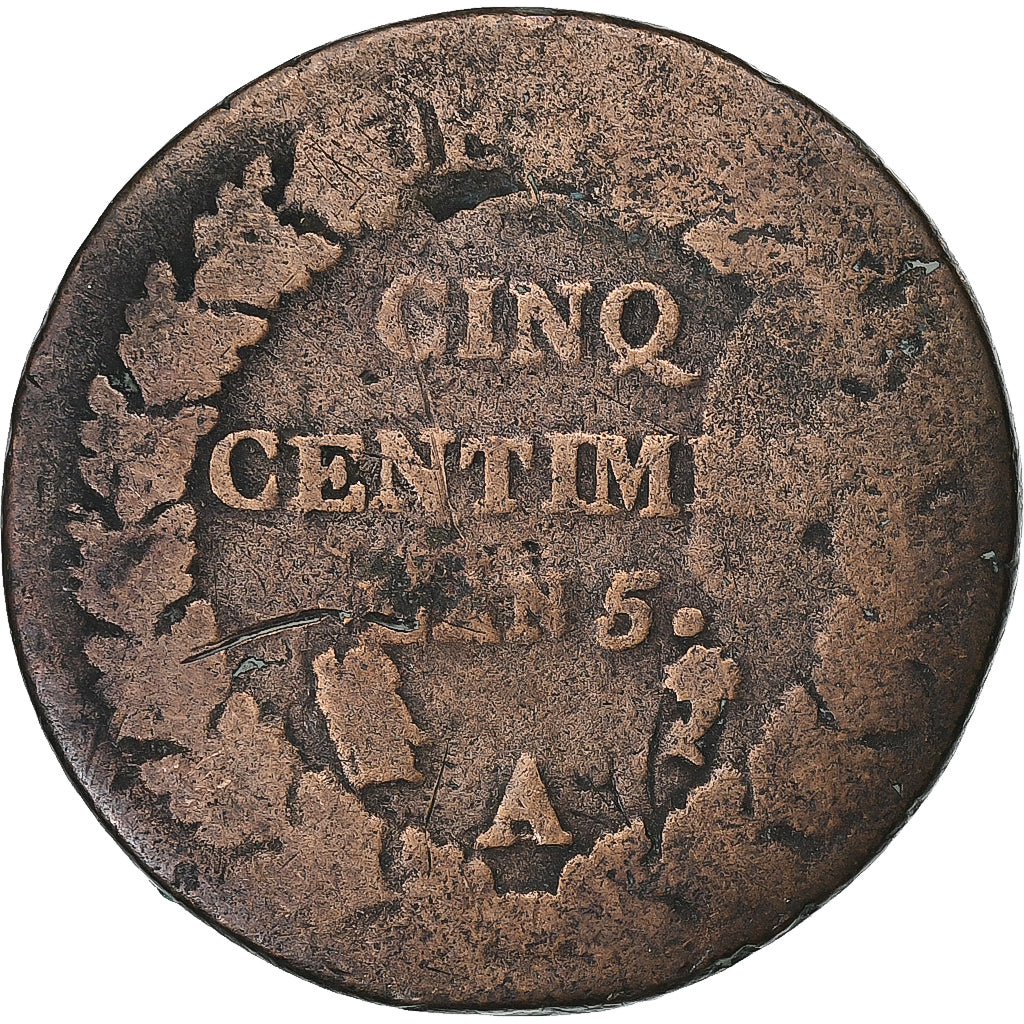 Frankrijk, 5 Centimes, Dupré, AN 5, Paris, Surfrappe du Décime, Koper, ZG+