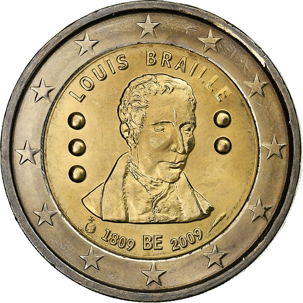 Belgia, 2 Euro, Louis Braille, 2009, Brussels, Bimetaliczny, AU(55-58), KM:288