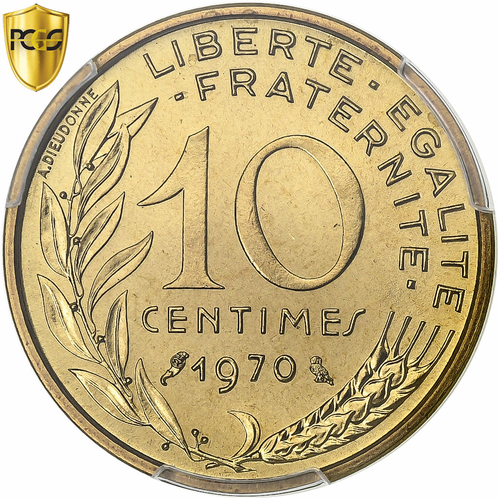 France, 10 Centimes, Marianne, 1970, Paris, Aluminum-Bronze, PCGS, MS66