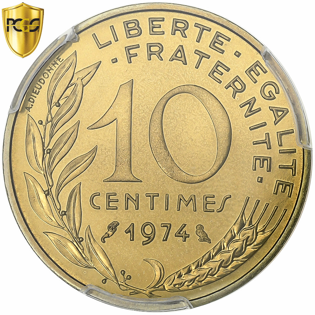 France, 10 Centimes, Marianne, 1974, Paris, Bronze-Aluminium, PCGS, MS66