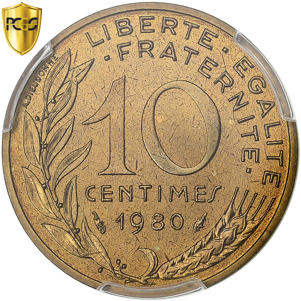 France, 10 Centimes, Marianne, 1980, Paris, Bronze-Aluminium, PCGS, MS66