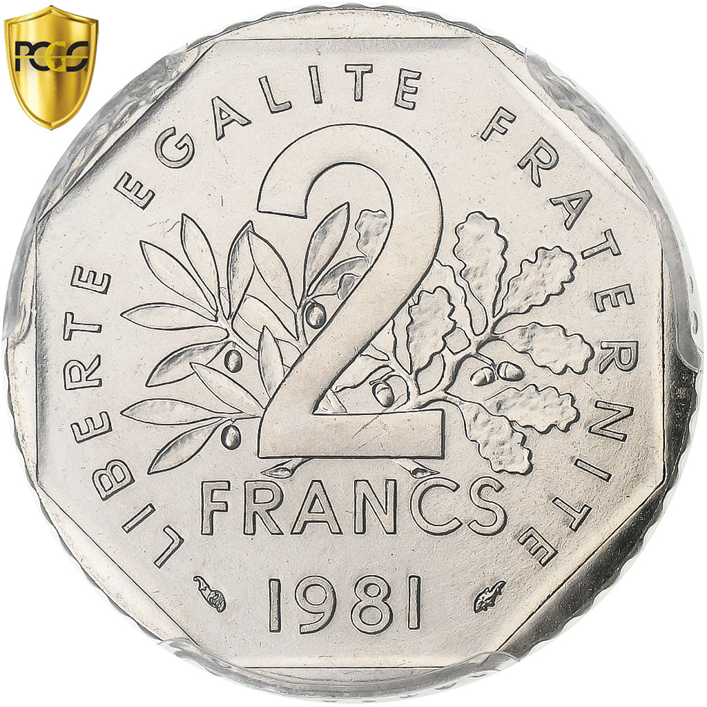 França, 2 Francs, Semeuse, 1981, Paris, Níquel, PCGS, MS68, Gadoury:547