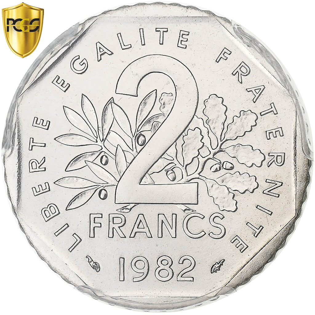 França, 2 Francs, Semeuse, 1982, Paris, Níquel, PCGS, MS67, Gadoury:547