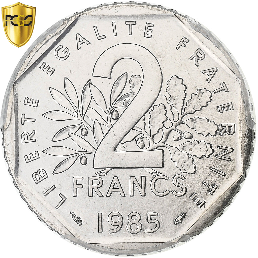 France, 2 Francs, Semeuse, 1985, Paris, Nickel, PCGS, MS68, Gadoury:547