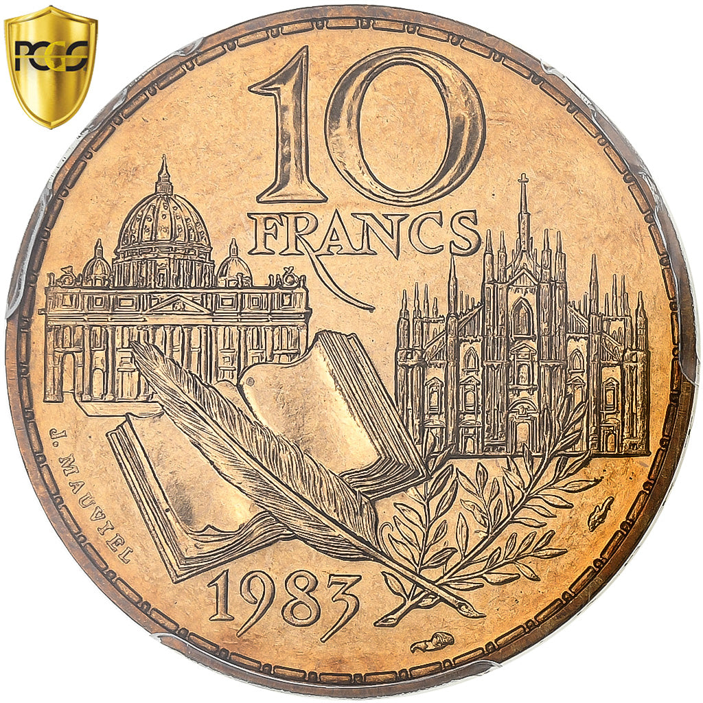 Francja, 10 Francs, Stendhal, 1983, Paris, Tranche B, Miedź-Nikiel, PCGS, MS67