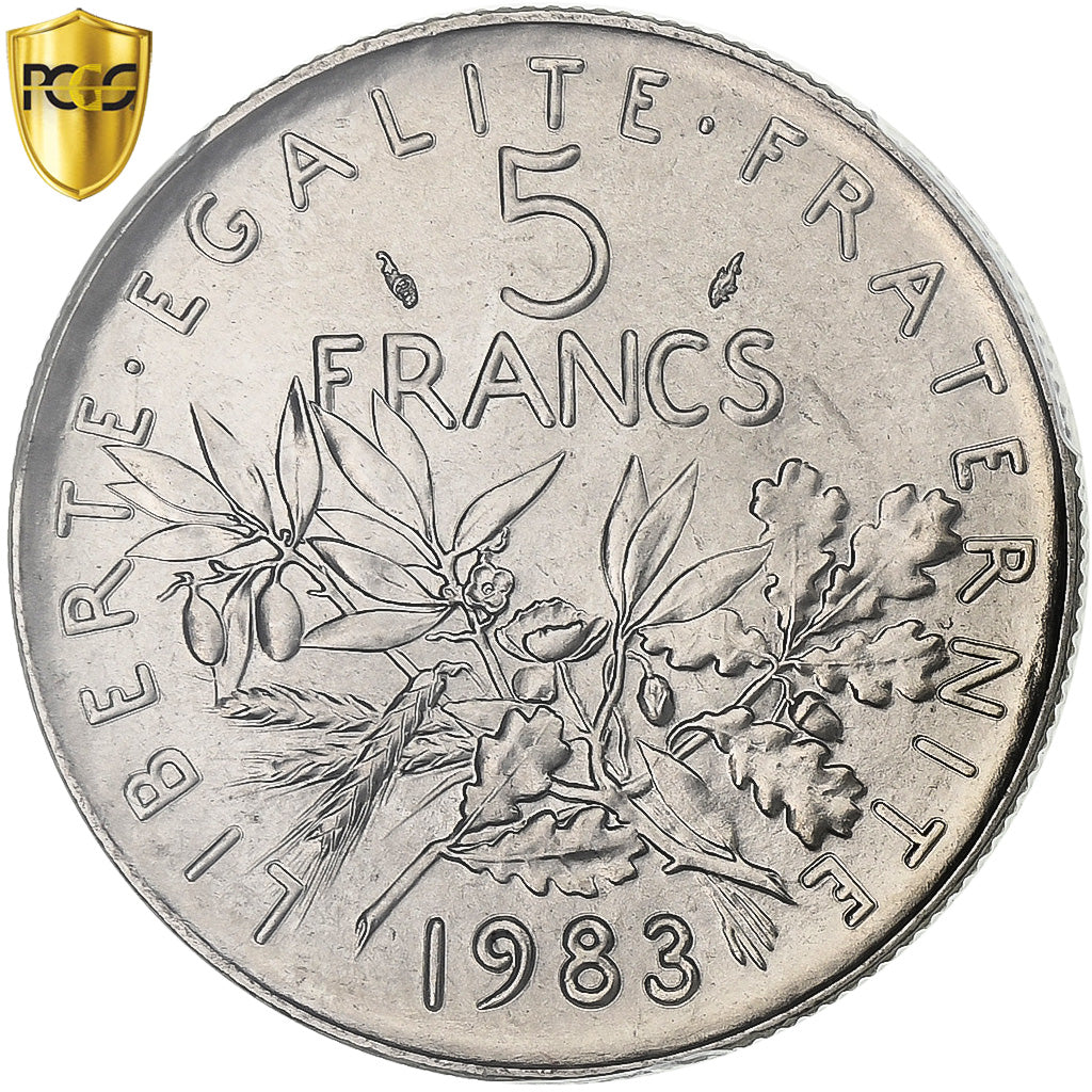 France, 5 Francs, Semeuse, 1983, Paris, Copper-nickel, PCGS, MS68, Gadoury:771