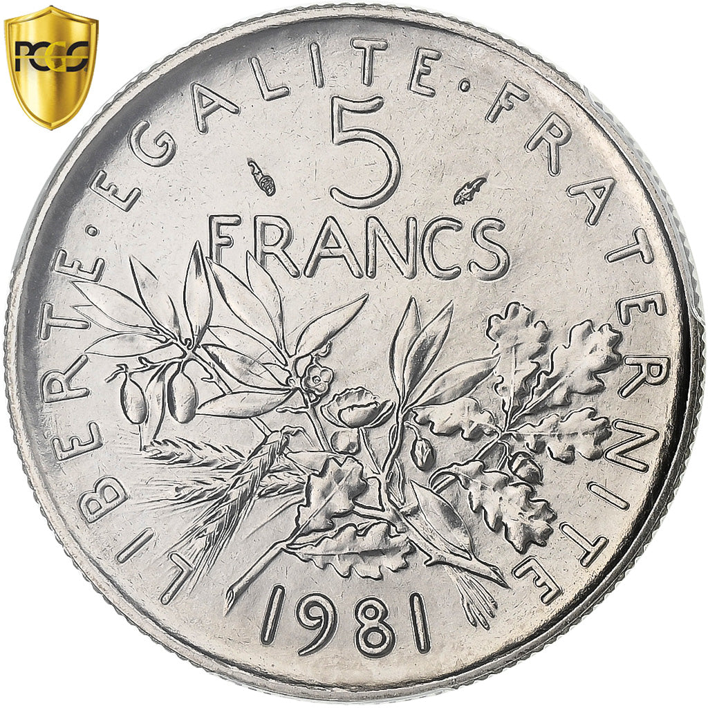 France, 5 Francs, Semeuse, 1981, Paris, Cupro-nickel, PCGS, MS67, Gadoury:771