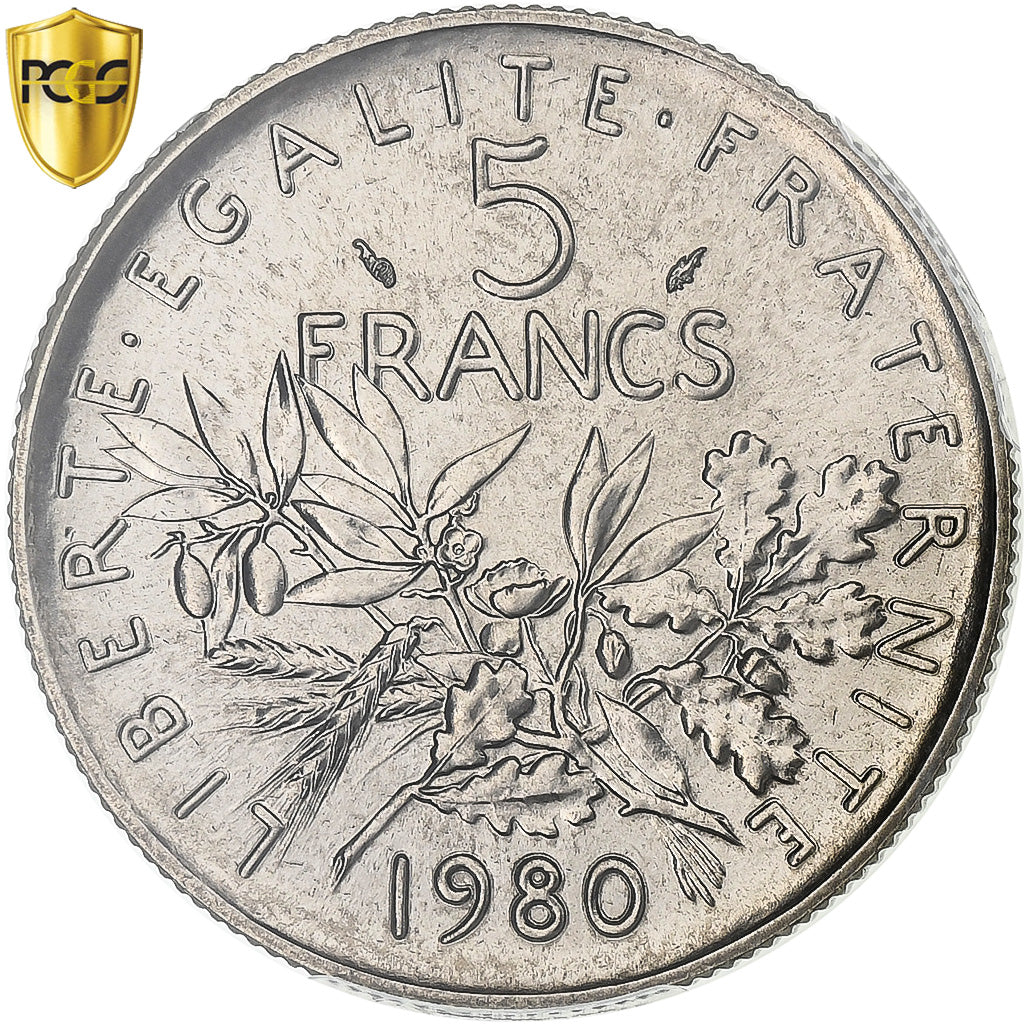 Francia, 5 Francs, Semeuse, 1980, Paris, Rame-nichel, PCGS, MS68, Gadoury:771
