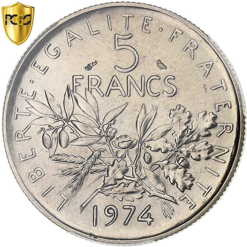 Francia, 5 Francs, Semeuse, 1974, Paris, Rame-nichel, PCGS, MS69, Gadoury:771