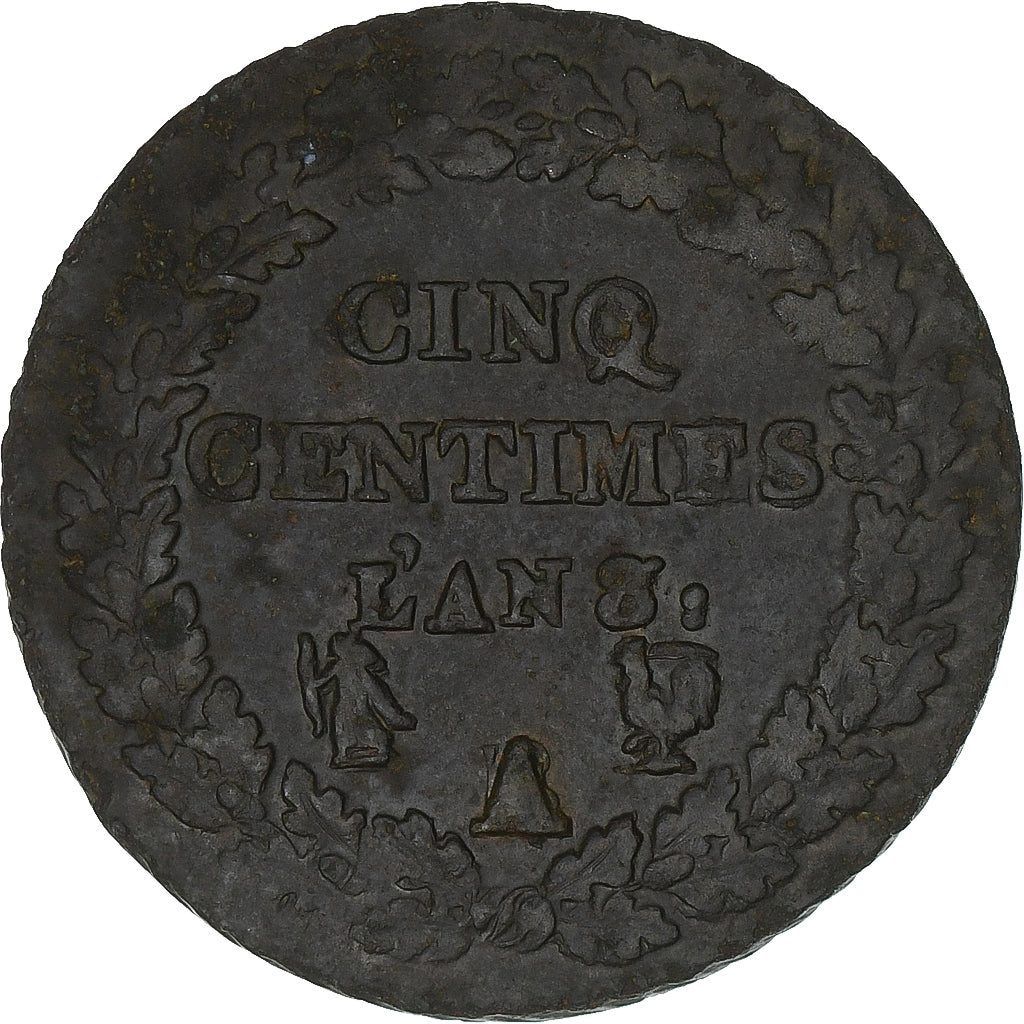 France, 5 Centimes, Dupré, AN 8/5, Paris, A/B, Copper, AU(50-53), Gadoury:126a