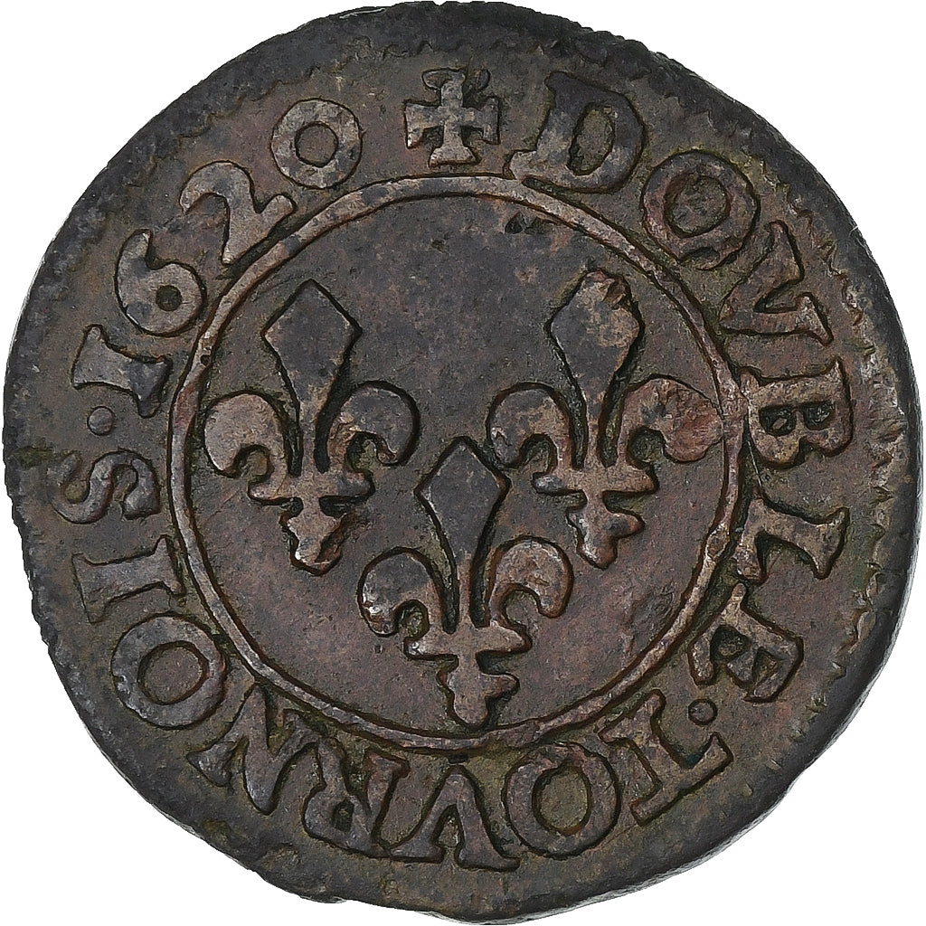 Frankrijk, Louis XIII, Double Tournois, 1620, Poitiers, Koper, FR+, CGKL:412