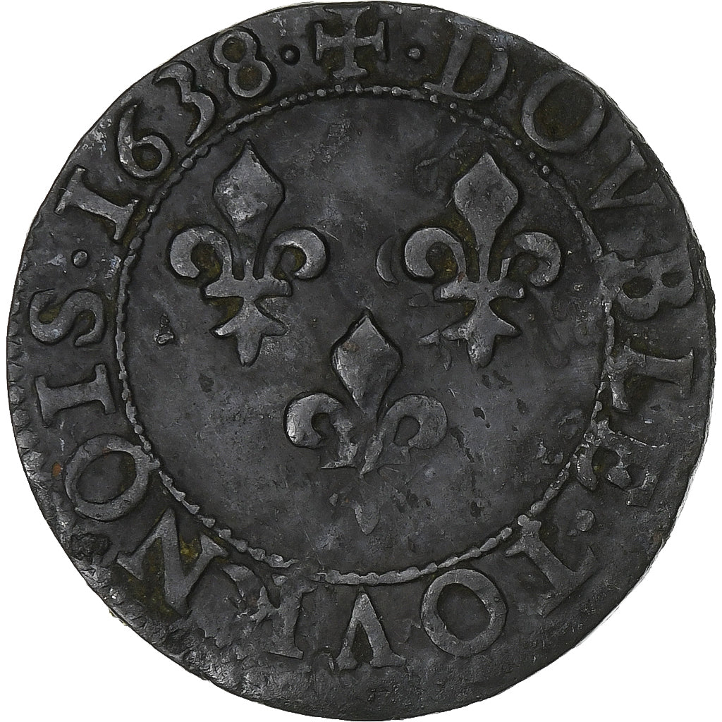 Frankreich, Louis XIII, Double Tournois, 1638, Troyes, Kupfer, SS, CGKL:504