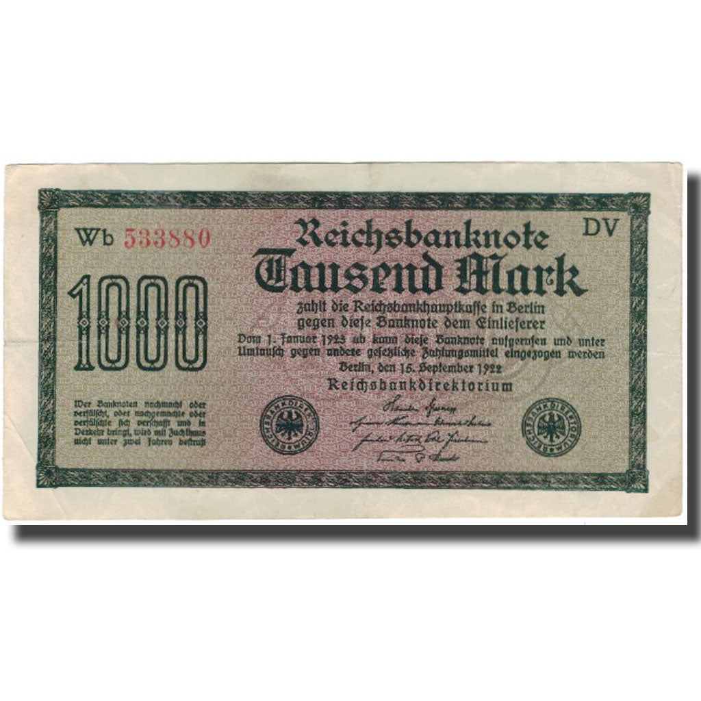 Banknot, Niemcy, 1000 Mark, 1922, KM:76e, EF(40-45)