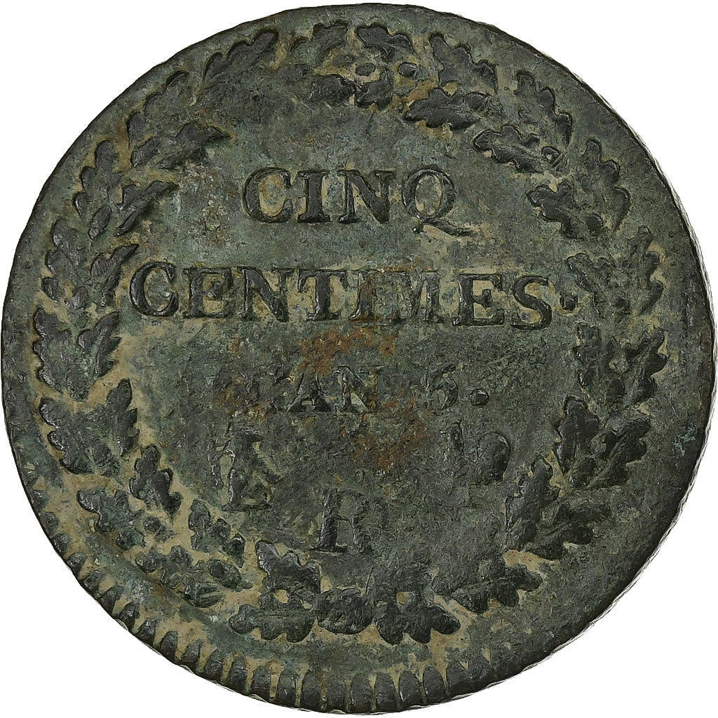 Francia, 5 Centimes, Dupré, AN 5, Orléans, Bronzo, BB, Gadoury:126