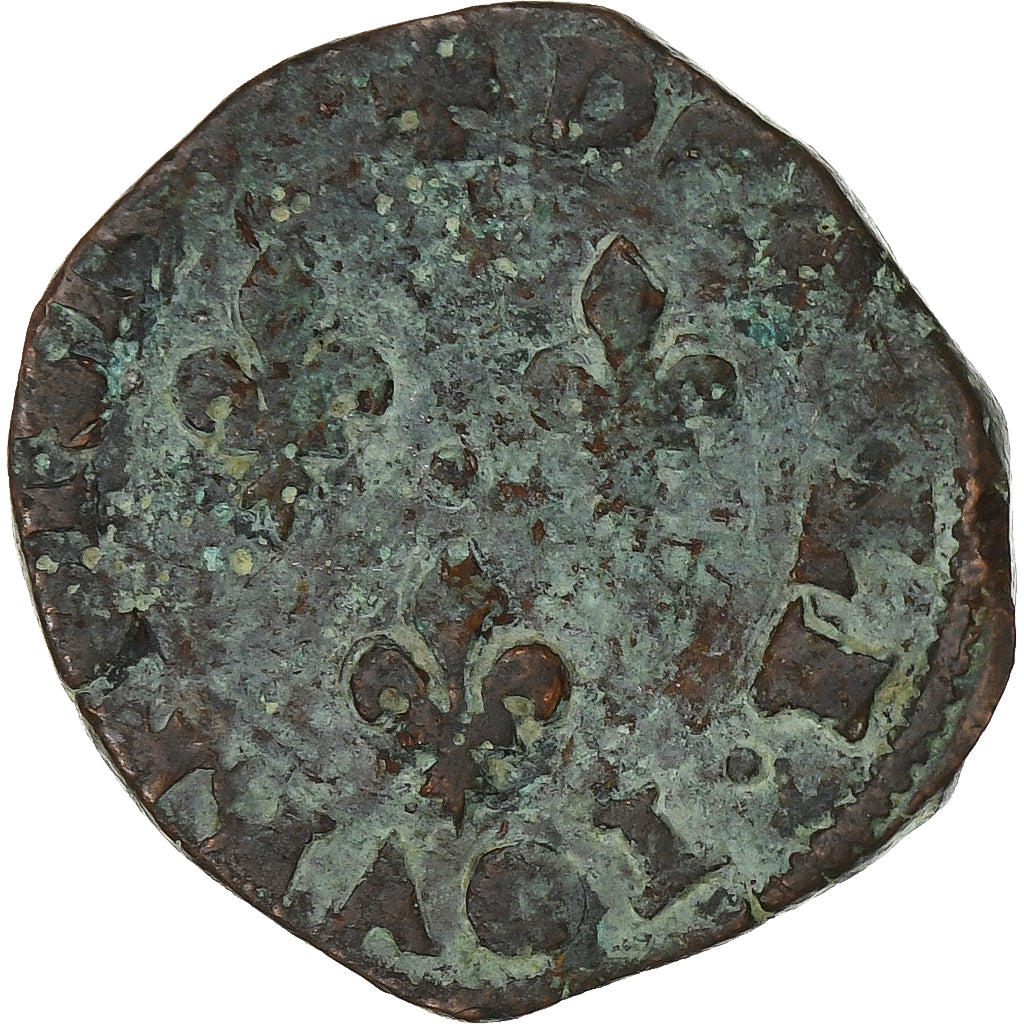 Francia, Henri IV, Double Tournois, 1590, Angers, Rare, Rame, MB, CGKL:154