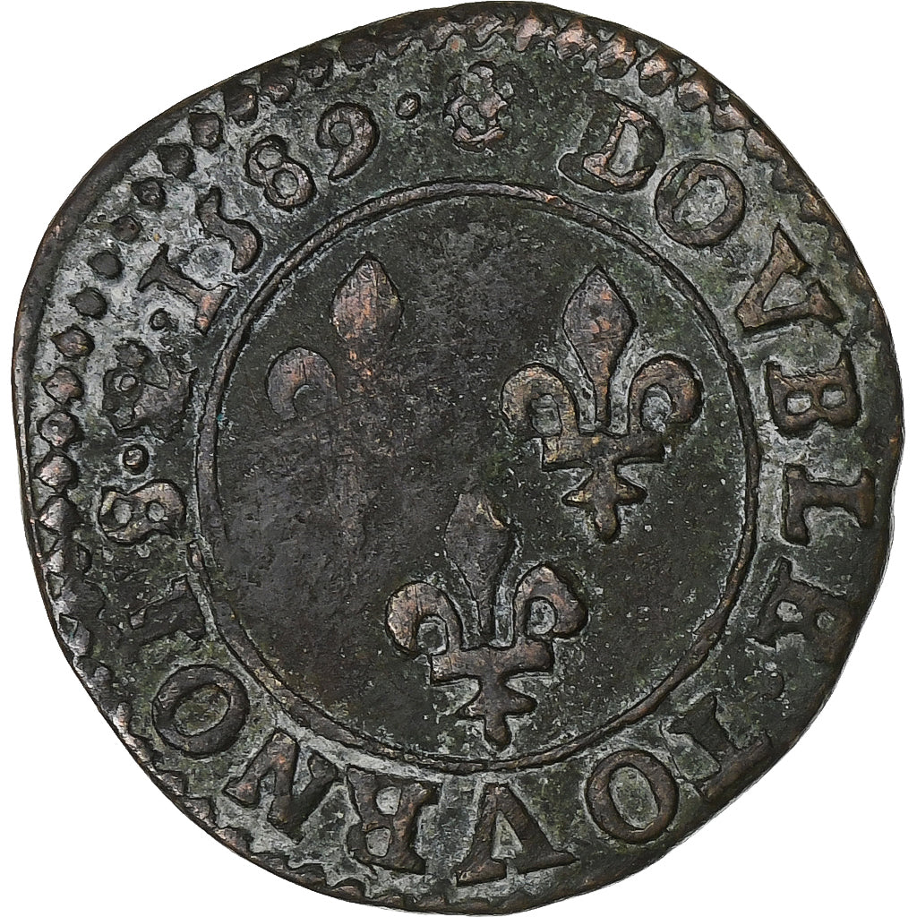 Francia, Henri III, Double Tournois, 1589, Saint-Lô, Rame, MB, CGKL:118