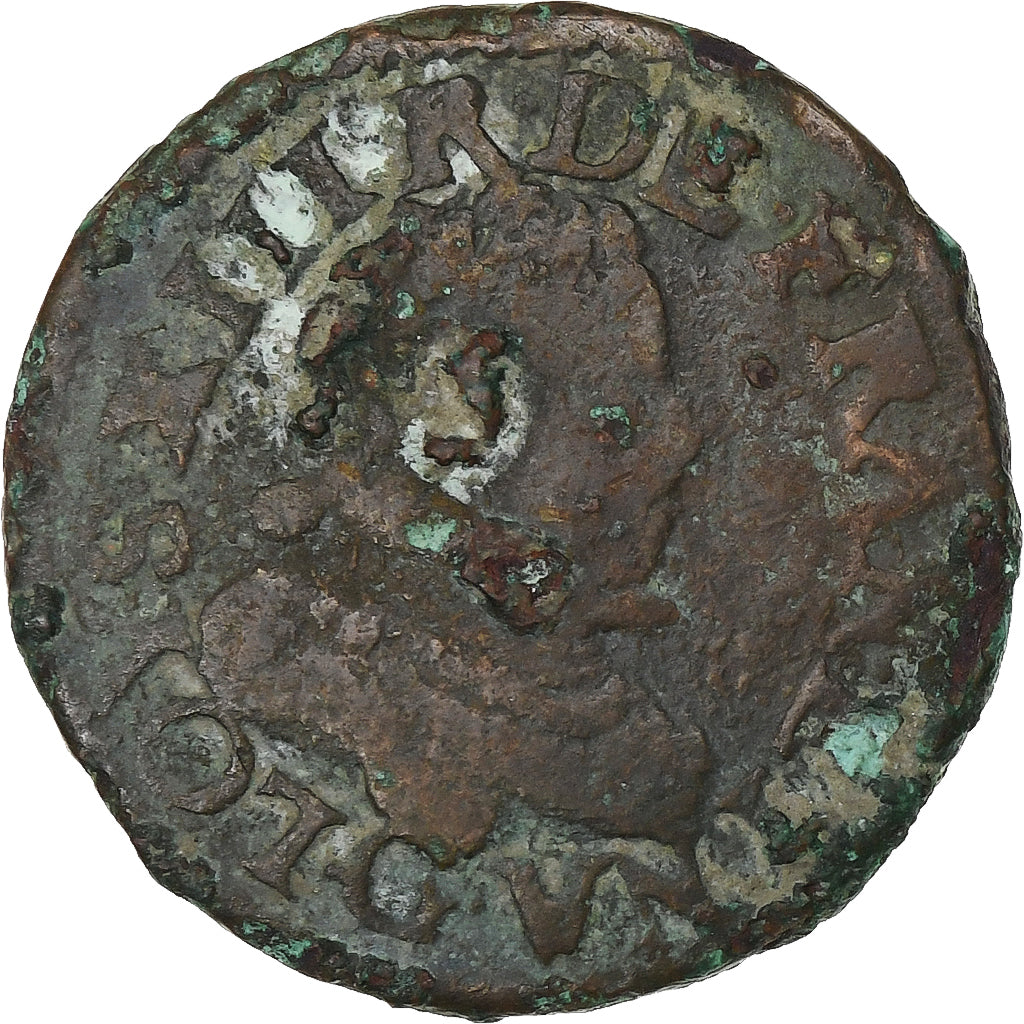 França, Louis XIII, Double Tournois, 1618, Poitiers, Cobre, VF(20-25), CGKL:410