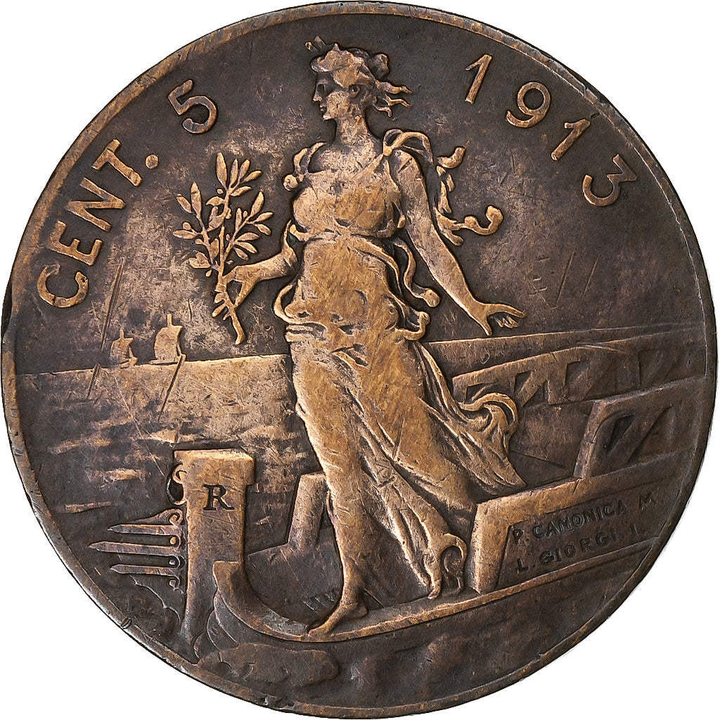 Italy, Vittorio Emanuele III, 5 Centesimi, 1913, Rome, Copper, VF(30-35), KM:42