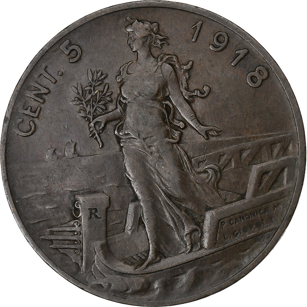 Italy, Vittorio Emanuele III, 5 Centesimi, 1918, Rome, Copper, EF(40-45), KM:42