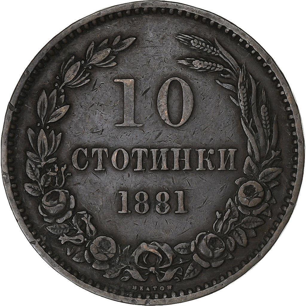 Bulgaria, Alexander I, 10 Stotinki, 1881, Bronze, EF(40-45), KM:3